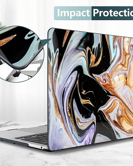 DONGKE Compatible with MacBook Pro 13 inch Case 2024 2023-2020 Release A2338 M2/M1 A2251 A2289 with Retina Display & Touch ID, Plastic Hard Shell & Keyboard Cover & Screen Film - Black Marble
