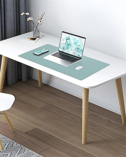AFIING Dual-Sided Desk Pad, Natural Cork & PU Leather, Desk Mat Protector Non-Slip, Waterproof, Easy Clean,Large Mouse mats for Office and Home Work(Light Blue, 31.5"x17")