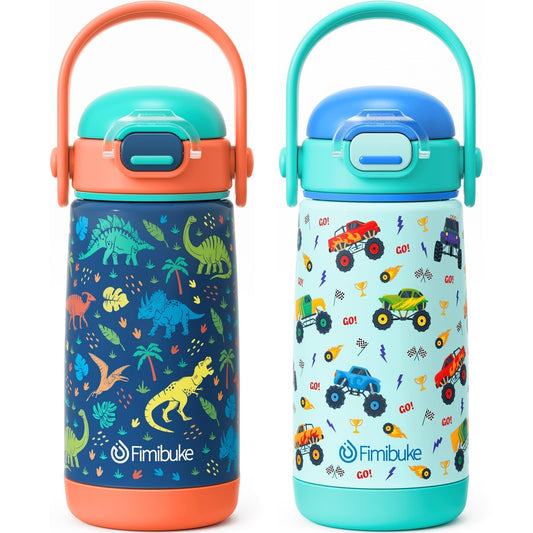 Fimibuke Toddler Water Bottle, 14oz Kids Insulated Cups with Straw Lid
