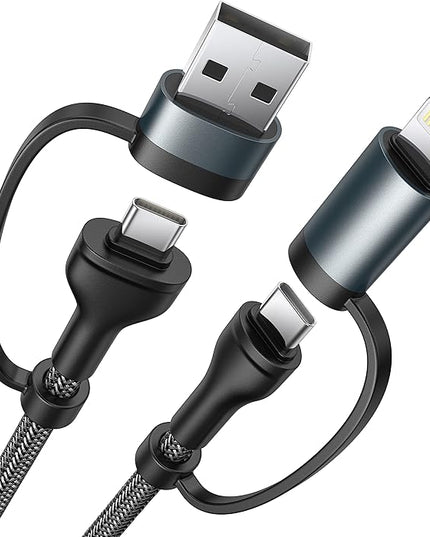 4 in 1 Charging Cable, USB C Lightning Adapter USB C to USB C 60W PD [Fast Charging & Data Sync] 4 in 1 Multi Charger for iPhone 16 15 14 13 12,MacBook Pro 2023 iPad mini 6/Pro,Samsung Galaxy S22 S21
