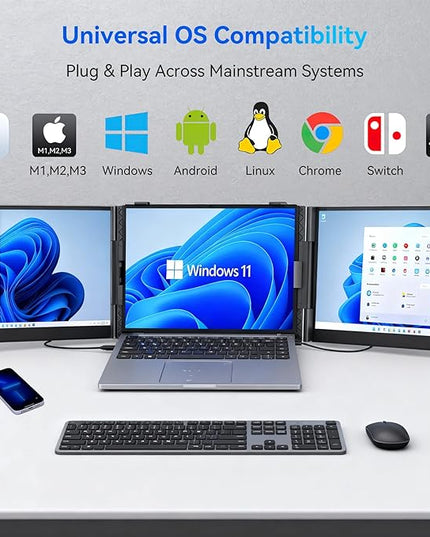 Blackview DCM6 Triple Laptop Screen Extender,14" 1080P FHD IPS Portable External Screen,Two Cable USB C Travel for 13-17'' Laptop,Plug & Play Compatible with Windows/Mac/Chrome OS and Mobile Devices