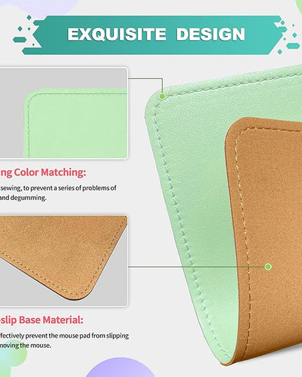 PU Leather Mouse Pad With Stitched Edge, Micro-Fiber Base, Non-Slip Waterproof for Computers, Laptop, 8x11 Inch (Natural Green)