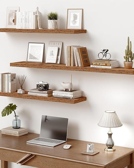 Vivelove 10 Inch Deep Floating Shelves 48 inch Long, 47.2 x 10 Wide Wall Shelves with Invisible Brackets, for Bedroom Bathroom Living Room Kitchen Office, Farmhouse Home Decor, Set of 2, Rustic Brown