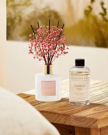 COCORRÍNA Refill - Sandalwood Rose 6.7 Fl.oz Reed Diffuser Refill with 8 Sticks