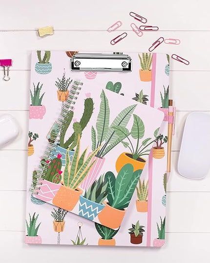 Steel Mill & Co Cute Pink Mini Spiral Notebook, 8.25" x 6.25" Journal with Durable Hardcover and 160 Lined Pages, Succulent
