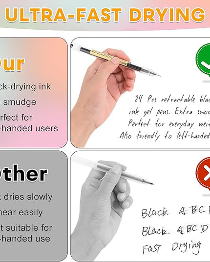 RIANCY Black Blue Red Gel Ink Pens, 0.35mm Extra Fine Point Smooth Writing Rollerball Pens, Japanese Style No Smudge Ballpoint Pen, Quick Drying for Journaling Office School Stationery Supplies 12Pcs