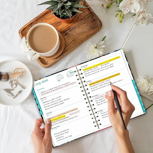 Ymumuda 2026 Planner, Daily Weekly and Monthly Planner，Jan 2026 - Dec 2026, 8.4" x 6.3", 2026 Calendar Planner Book with Tabs, Spiral Notebook with Inner Pocket for Office Home School Supplies