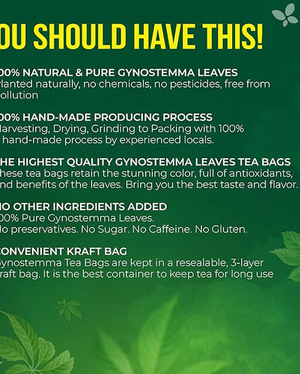 FreshDrinkUS, Premium Gynostemma Tea Bags (Jiaogulan) | 135 Count | Naturally Smooth & Earthy Caffeine-Free Herbal Tea – Plant-Based Tea Bags for Daily Enjoyment. Caffeine Free, Sugar Free. Vegan
