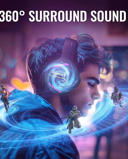 BINNUNE 2.4GHz Wireless Gaming Headset, Bluetooth 5.3 Gaming Headphones with Noise Canceling Mic, 120H Ultra-Long Battery, 50mm Drivers, Multi-Platform for PC / PS5 /PS4/ Switch/Mobile, Purple