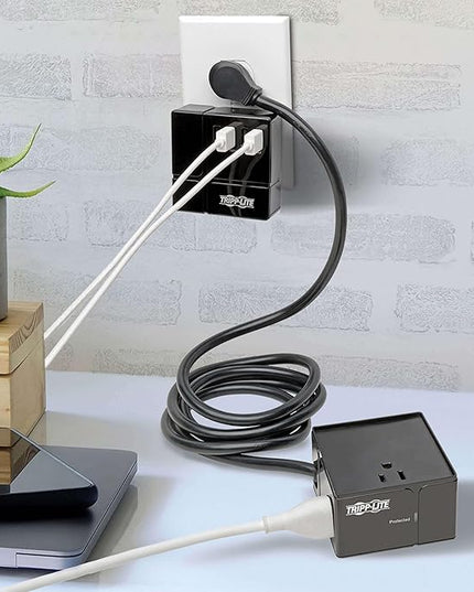 Tripp Lite 3 Outlet Surge Protector with USB, Detachable Wall Outlet Surge Protector, 6 USB Ports, 6 ft. Cord, 540 Joules, Black, TLP366CUBEUSBB