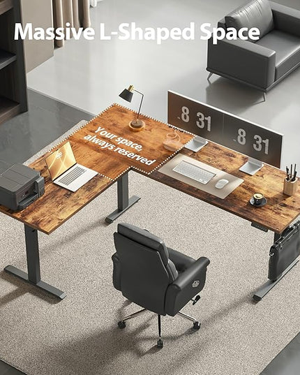 Agilestic Triple Motors 73" x 60" L Shaped Standing Desk, Electric Standing Desk Adjustable Height, Extra Large Desktop Corner Table for Home Office, Gaming Workstation, Splice Board, Rustic Brown