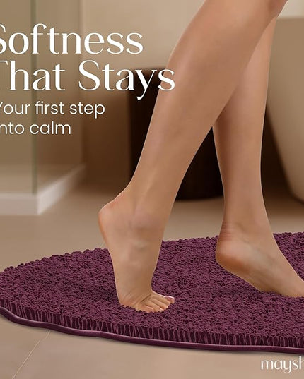 MAYSHINE Round Area Rug Set for Bathroom | Soft Plush Chenille Bath Mat, Water Absorbent Non-Slip Bathroom Rug | Washable Shag Carpet for Shower, Bedroom, or Home Décor | 36"x36" Round | Burgundy