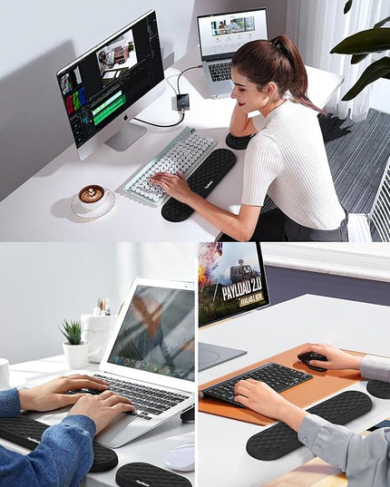 TopMade Upgraded Wider Wrist Rest Set, Soft Memory Foam Keyboard Hand Rest Pad, Computer Ergonomic Keyboard Mouse Wrist Support for Typing Pain Relief, Comfort for Office, Gaming, Study, Black