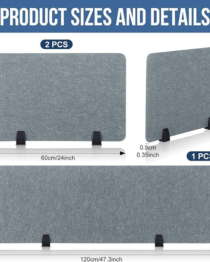 Yaomiao 3 Pcs Acoustic Desk Divider Soundproof Desk Privacy Panel Freestanding Desk Partitions Sound Absorbing for Students Office Reduce Noise Visual Distractions (47.3 x 16", 24 x 16", Light Gray)
