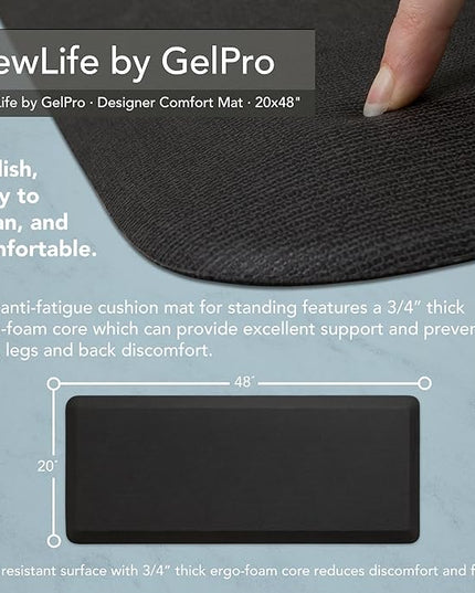NewLife by GelPro Anti-Fatigue Designer Comfort Kitchen Floor Mat, 20"x48", Grasscloth Charcoal Stain Resistant Surface with 3/4" Thick Ergo-Foam Core for Health and Wellness
