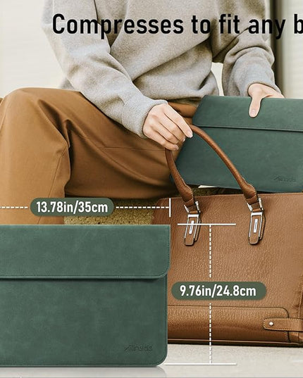 Allinside 13 Inch Laptop Sleeve Case for MacBook Air 13 2018-2025/MacBook Pro 13 2016-2022/Macbook Pro 14 2021-2024, Waterproof Matte PU Leather Horizontal Envelope Protective Case Cover, Dark Green