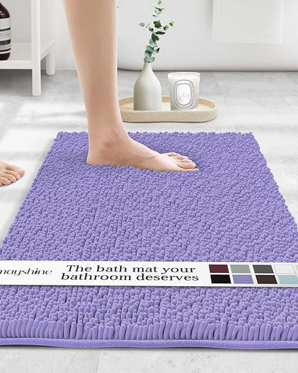 MAYSHINE Plush Shaggy Chenille Bath Mat | Extra Soft, Super Absorbent, Non-Slip Bathroom Rug | Fluffy Microfiber, Area Rug Sets for Bathroom Floor, Kitchen, Living Room | 32"x20" | Lavender