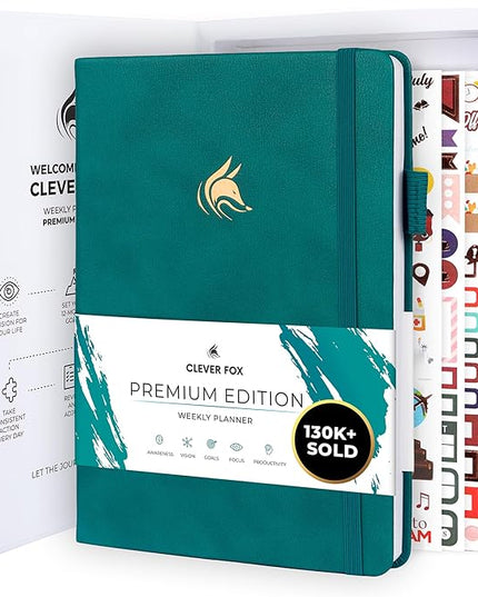Clever Fox Planner Premium Edition – Undated Luxurious Weekly & Monthly Planner to Increase Productivity and Hit Your Goals – Organizer – Start Anytime, A5, Lasts 1 Year, Dark Teal (Weekly)