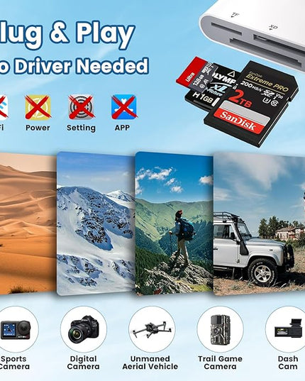 XD Card Reader for iPhone, 3in3 SD/TF/XD Picture Card Adapter to Lightning/USBC/USB A, x-D Picture Cards Reader for iPhone 17/16/15/14/Pad/PC/Android Support SD/TF/X-D Fujifilm Olympus 128G 256G 2TB