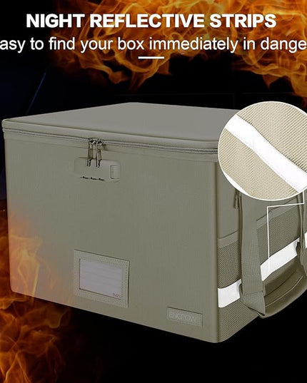 ENGPOW File Box with Lock,Fireproof Document Box with Zipper Lid,Collapsible File Storage Organizer Filing Cabinet with Handles,Portable Home Office Safe for Hanging Letter/Legal Folders,Beige,2 Pack