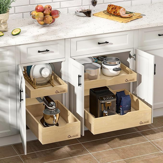 WelFurGeer Premium Birchwood Pull-Out Cabinet Drawers, 14" W x 21" D Pull Out Cabinet Organizer, Soft Close Slide-Out Shelves for Kitchen Cabinets, Heavy-Duty Cabinet Organizer for Home & Kitchen