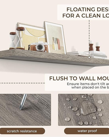 RICHFOCUS 55Inch Floating Shelves for Wall 1 Pack Shelves for Bedroom|Kitchen|Bathroom Wall Mounted Rustic Wood Floating Shelf with Invisible Brackets for Books|Storage|Decor, Grey