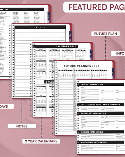 Ensight 2026 Appointment Book and Planner 8.5" x 11" Large Hourly Weekly Daily Schedule Book with Tabs, 15 Minute Time Slots, Maroon Calendar Organizer Jan 2026–Dec 2026 Appointment Planner - Maroon