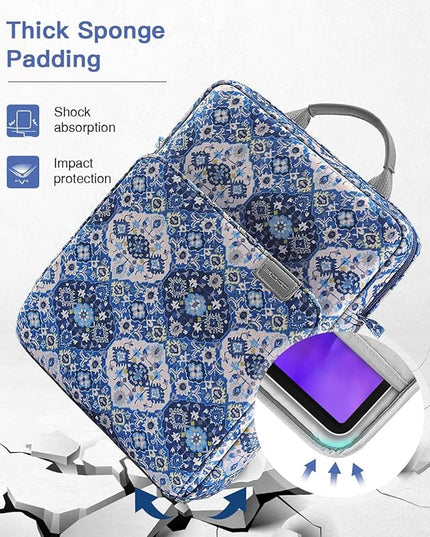 MoKo 9-11 Inch Tablet Sleeve Bag Handle Carrying Case with Shoulder Strap Fits 11inch iPad Air M3, iPad A16 2025, iPadPro 11", iPad109/8/7th Gen 10.2, Air 5/4th 10.9, Tab S8/S9 11", Blue Bohemia