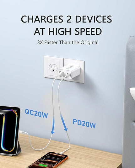 2Pack USB C Fast Charger Block,60W 5-Port USB Wall Charger Brick,2 USB A & 3 USB C PD3.0 Power Adapter Multiport Type C Charging Plug for iPhone 17/16/15/14,Pad Mini/Pro,AirPods 4,GalaxyS25(White)