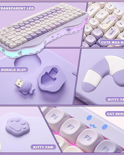 YUNZII C75 Wireless Mechanical Keyboard,75% Layout, Hot-Swappable NKRO,BT5.0/2.4G/USB-C Mode,Dye-Sub PBT MOA Keycaps,RGB Gasket Mount,Cute Cake Design for Mac/Win/Gaming (Purple, Milk V2 Switch)