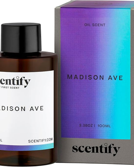Scentify Madison Ave Aroma Oil Refill Scent for Oil Diffusers Luxurious Relaxing Aromatherapy Fragrance 100ml, 3.38oz