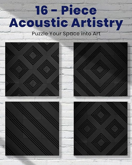 Focusound 16 Pack DIY Creative Art Decor Acoustic Foam Panels 2" x 12" x 12" Sound Proof Foam Panels Soundproofing Noise Cancelling Wedge Panels with 90PCS Reusable Double-Side Adhesive Dots