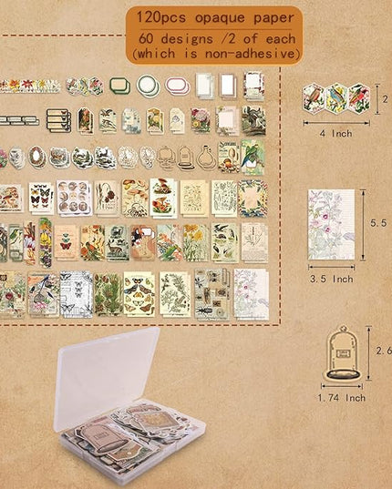 200Pcs Vintage Scrapbook Stickers, Aesthetic Junk Journal Stamping Supplies Kit, Scrapbooking Ephemera Washi Paper for Bullet Journaling Planners Diary Collage