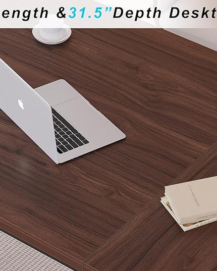 IBF Large Computer Desk, 70.8” Long Home Office Desk for Writing, Modern Simple Executive Work Desk for Study, Wood Metal Double PC Gaming Workstation Computer Table for Bedroom, Walnut, 70 inch