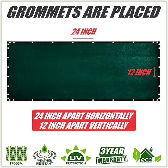 ColourTree 6' x 25' Green Fence Screen Privacy Screen - Commercial Grade 170 GSM - Heavy Duty - 3 Years Warranty - Cable Zip Ties Included