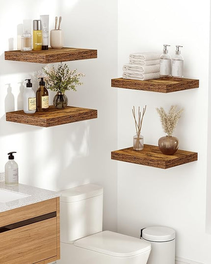 Vivelove 10 Inch Deep Floating Shelves 10 inch Long, 10 x 10 Wide Wall Shelves with Invisible Brackets, for Bedroom Bathroom Living Room Kitchen Office, Farmhouse Home Decor, Set of 2, Rustic Brown