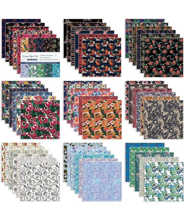 Origami 6x6 Paper Kit 150 Sheets 50 Vivid Colors Double Sided Same Printed Traditional Patterns Square for Arts Crafts Projects Japan traditional Chiyo Japanese Chiyogami