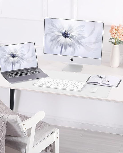AFIING Dual-Sided Desk Pad, Natural Cork & PU Leather, Desk Mat Protector Non-Slip, Waterproof, Easy Clean,Large Mouse mats for Office and Home Work(Ivory White, 31.5"x17")