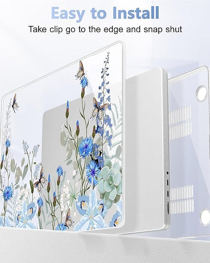May Chen Case for MacBook Pro 14 inch, Models A2442 A2779 A2918 A2992 A3401 A3185 A3112 A3434, M1 M2 M3 M4 M5 Chip (2021-2025 Release), Plastic Hard Shell Case with Keyboard Cover, Blue Flowers