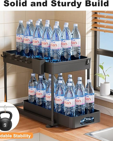 Under Sink Organizer, Under Kitchen Sink Organizer, 2 Pack Bathroom Cabinet Organizers and Storage, 2 Tier Pull-Out Multi-Purpose Storage Organizers for Bathroom Kitchen Cabinet, Black