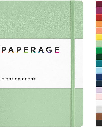 PAPERAGE Blank Journal Notebook, (Sage Green), 160 Pages, Medium 5.6 in x 8 in - 100 GSM Thick Paper – Hardcover Journaling Notebook for Work, School, Note Taking or Sketching