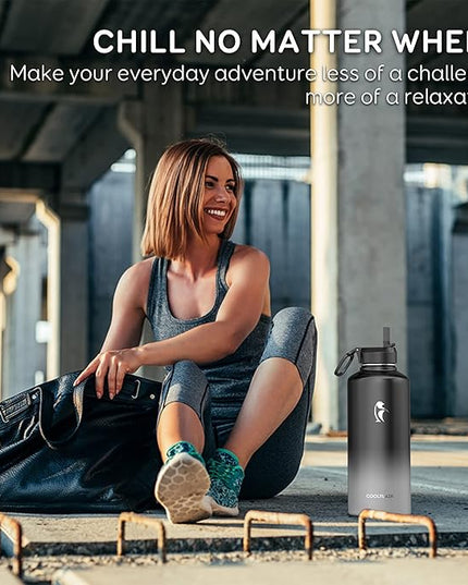 Coolflask Water Bottle 87 oz with Straw, 2/3 Gallon Insulated Stainless Steel 3 Lids Large Water Jug Wide Mouth for Sports or Office, Non-BPA Keep Cold Up to 48 Hrs or Hot Up to 24 Hrs, Piano Night