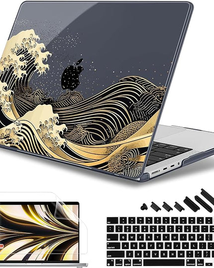 May Chen Case for MacBook Pro 14 inch, Models A2442 A2779 A2918 A2992 A3401 A3185 A3112 A3434, M1 M2 M3 M4 M5 Chip (2021-2025 Release), Plastic Hard Shell Case with Keyboard Cover, Black Sea Wave