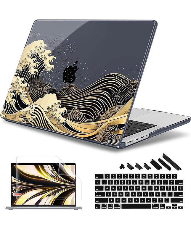 May Chen Case for MacBook Pro 14 inch, Models A2442 A2779 A2918 A2992 A3401 A3185 A3112 A3434, M1 M2 M3 M4 M5 Chip (2021-2025 Release), Plastic Hard Shell Case with Keyboard Cover, Black Sea Wave