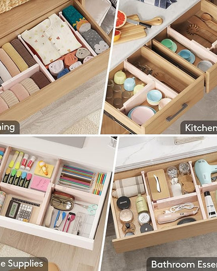 Lifewit 24 Pack Drawer Dividers 4" High, 11-17" Adjustable Dresser Drawer Organizers for Clothes, Expandable Dresser Separators in Bedroom/Bathroom/Kitchen/Vanity/Office Organization and Storage,Pink