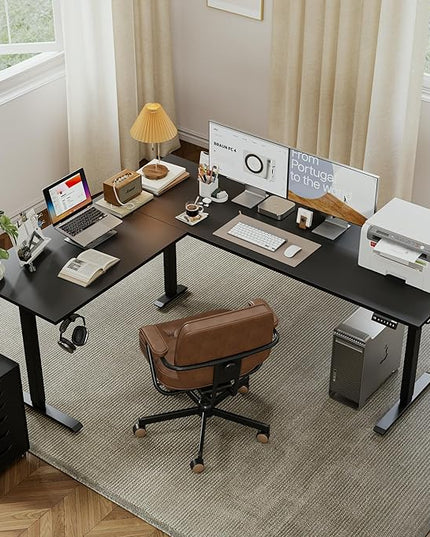 Agilestic L-Shaped Standing Desk Adjustable Height, Electric Corner Standing Desk, Sit Stand Up Desk, 75x61 inch Sit Stand Computer Table, Black