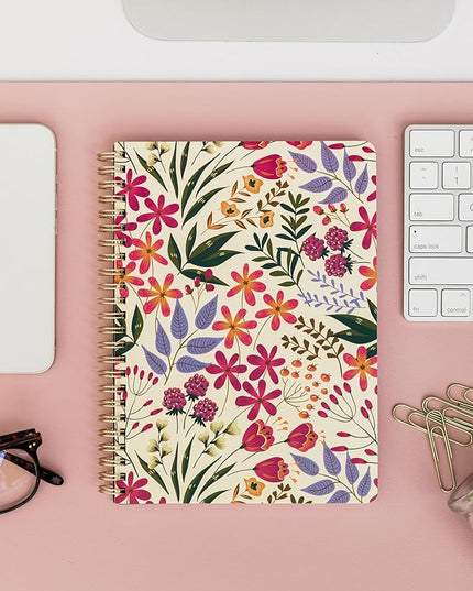 Steel Mill & Co Cute Pink/Purple Floral Mini Spiral Notebook, 8.25" x 6.25" Journal with Durable Hardcover and 160 Lined Pages, Wildflowers
