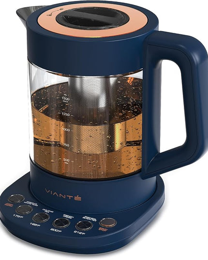 Vianté Electric Kettle With Infuser For Loose Leaf Tea. Hot Tea Maker With Temperature Control And Automatic Shut Off. Kettle With Brewing Programs. 1.5 Liters Capacity | Midnight Blue Color