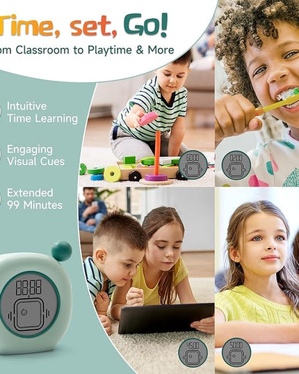 VEWINGL Productivity Timer & Clock with Alarm, Adjustable Desktop Timer for Autism, ADHD, Time Management, Ideal for Work, Study, Tasks, and Kitchen (Green)
