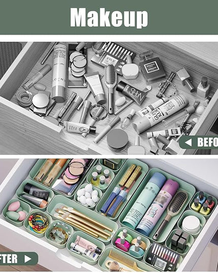 28 pcs Desk Drawer Organizer Tray, Multiple Sizes Plastic Drawer Organizer Storage, Stackable Organizer Containers For Makeup, Bedroom, Kitchen Gadgets Utensils and Office